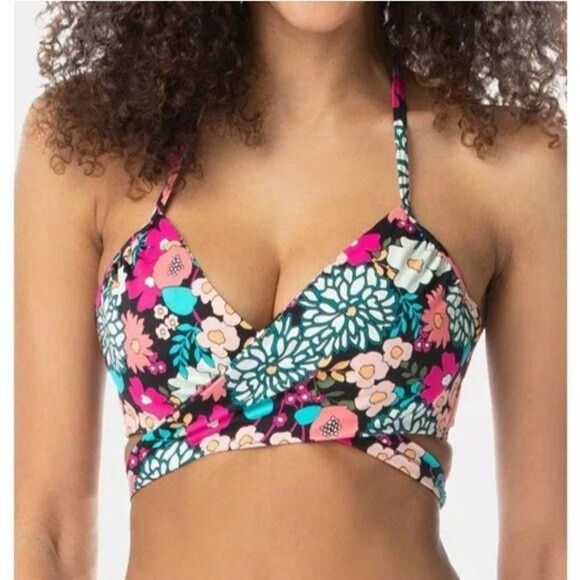 Sundazed Floral Cross Front Bikini Top and Ruffle Trim Bottom Set